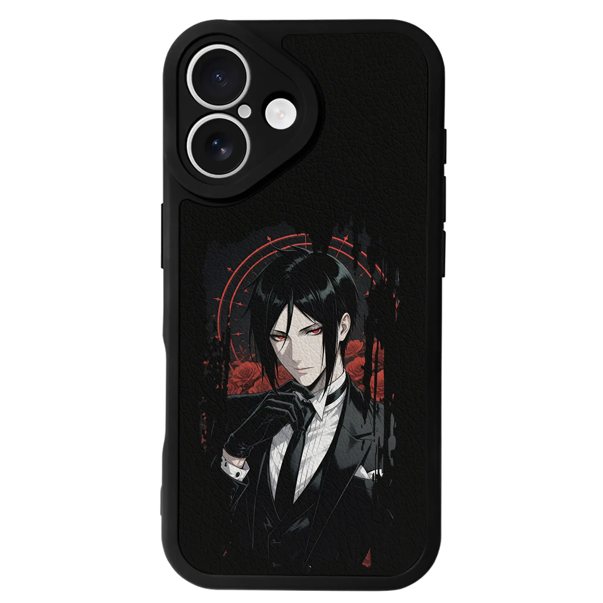 黒執事 グッズ,セバスチャン・ミカエリス - IPhone 16シリーズ対応 ・ シリコンスマホケース ・ レザー調 ・ 高精度フィット ・ 耐衝撃 ・ ワイヤレス充電対応 ・ 精密カット